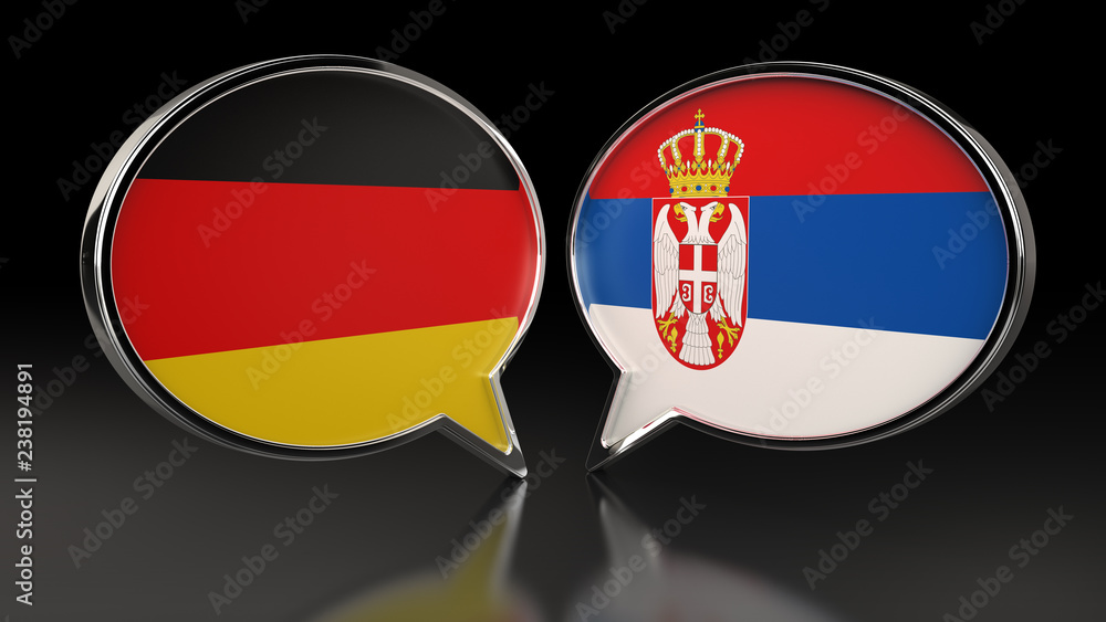 Obraz premium Germany and Serbia flags with Speech Bubbles. 3D illustration