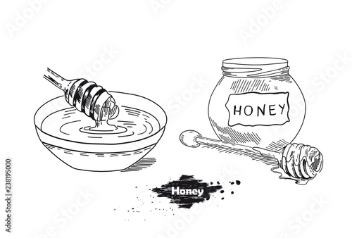 Honey stick. Hand drawn vintage illustration of sketches.