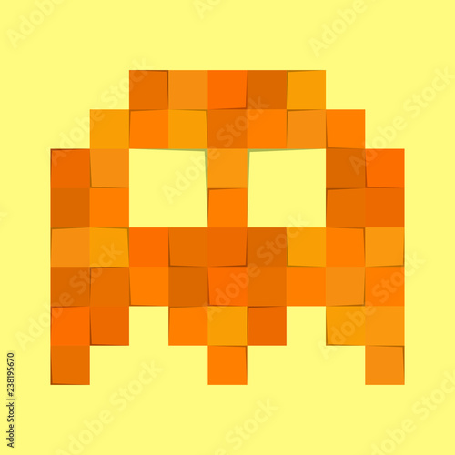 Bild auf Leinwand cute pacman monster in pixel format arcade style with warm colors and shadows EP