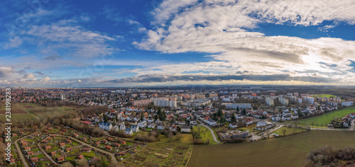 Stadtblick über München als Aerial, Panorama aus der Vogelperspektive