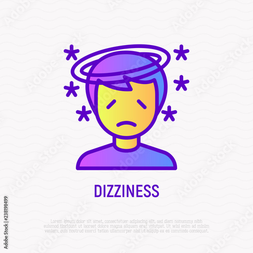 Human with dizziness thin line icon. Modern vector illustration of disorientation.