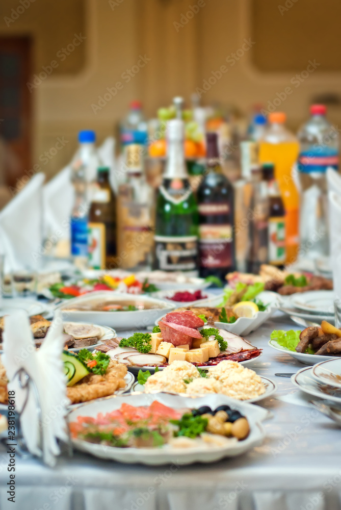 Fototapeta premium delicious dishes on the table in the restaurant. serving table.