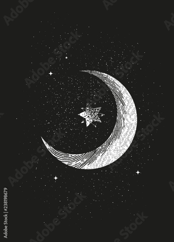 nostalgischer Mond- Zeichnung eines Mondes am Nachthimmel