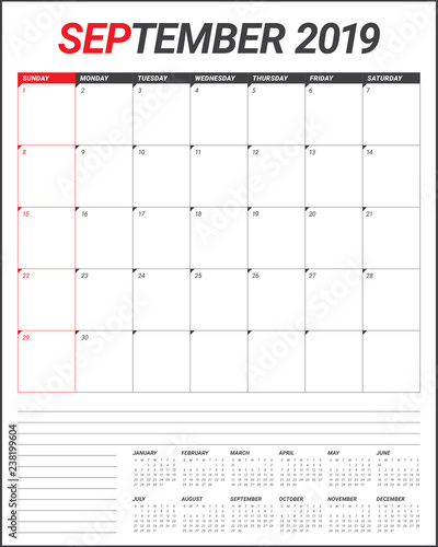 September 2019 desk calendar vector illustration