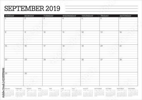 September 2019 desk calendar vector illustration