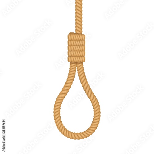 Gallows Rope loop hanging isolated on white background. Old rope with hangman's noose. Vector illustration