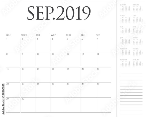 September 2019 desk calendar vector illustration