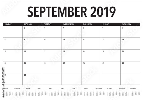 September 2019 desk calendar vector illustration
