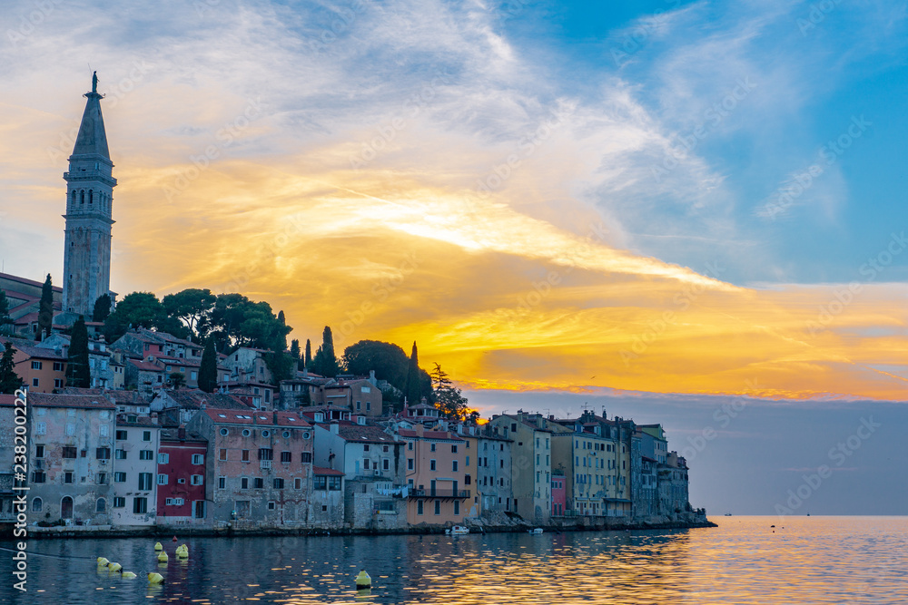 The old town of Rovinj in a summer sunset