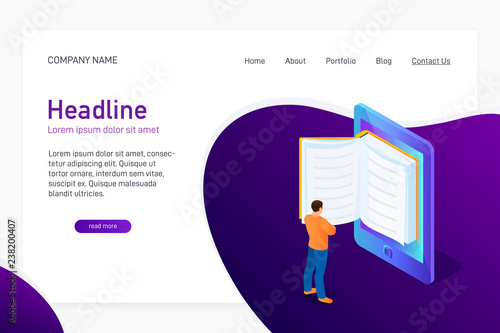 Concept of main page of web site with eBook.