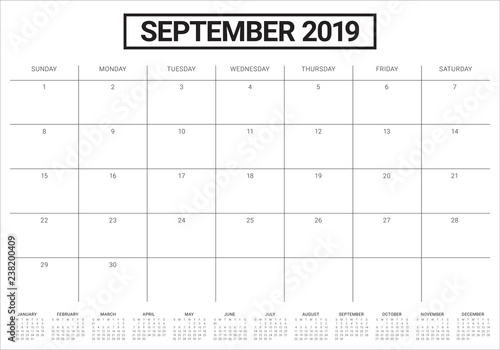 September 2019 desk calendar vector illustration