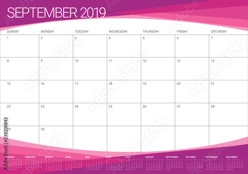 September 2019 desk calendar vector illustration