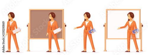 Vector woman pointing at flip chart whiteboard