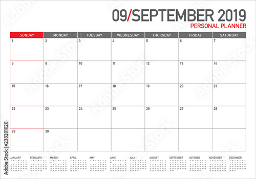 September 2019 desk calendar vector illustration