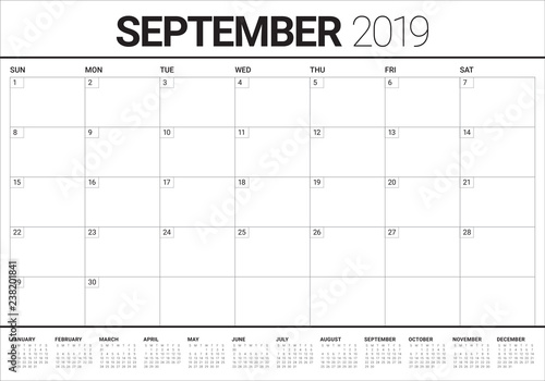 September 2019 desk calendar vector illustration