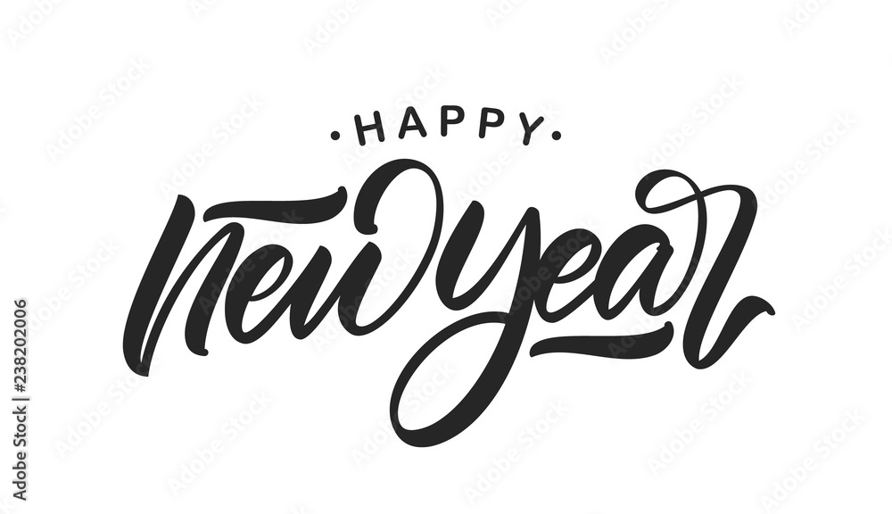 Handwritten calligraphic brush lettering of Happy New Year isolated on white background. Handwritten calligraphic brush lettering of Happy New Year isolated on white background.