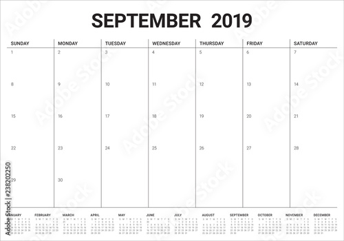 September 2019 desk calendar vector illustration