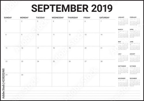 September 2019 desk calendar vector illustration
