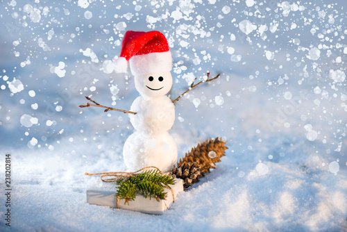 snowman wearing a santa hat photo