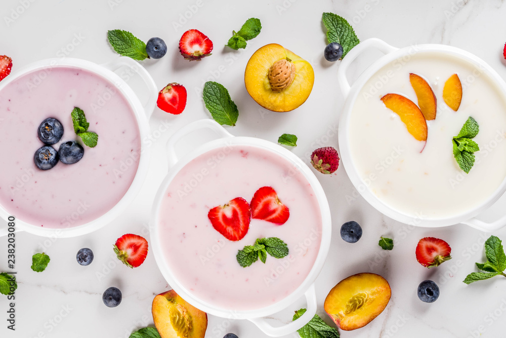 Various sweet creamy fruit & berry soups Various sweet creamy fruit & berry soups