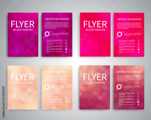 Merry Christmas Flyer design templates set A4 with abstract purple, pink backgrounds