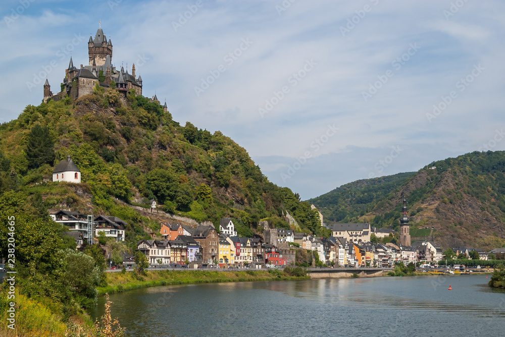 Beautiful summer view of the city of Cochem on the Moselle River with Cochem Imperial Castle.