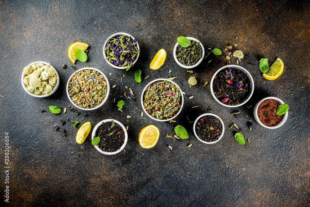 Assortment of various dry tea Assortment of various dry tea