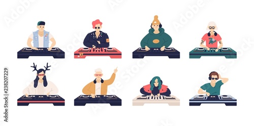 Wallpaper Mural Collection of male and female DJ s isolated on white background