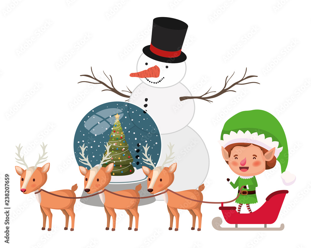 elf with sled and reindeer avatar character elf with sled and reindeer avatar character
