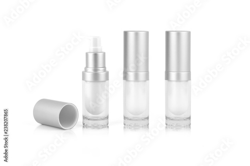 Mock up three empty container cream pump bottle for cosmetic, isolated on white background with clipping path.