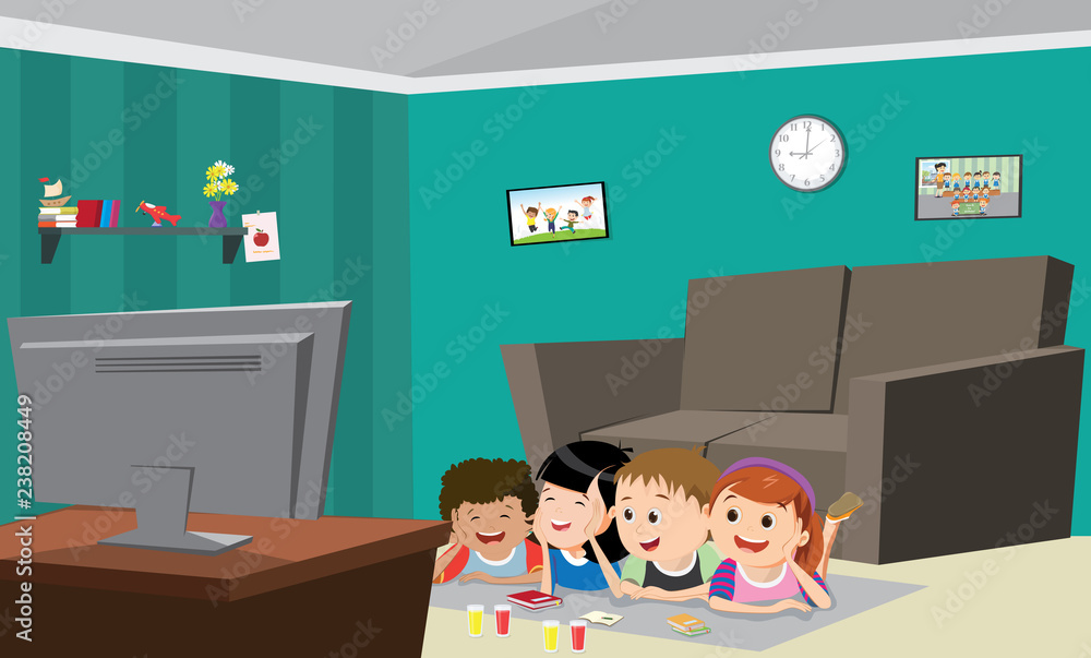 Vector Illustration Of children Watching Tv Vector Illustration Of children Watching Tv