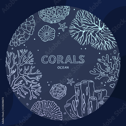 Circle coral underwater concept in a line art style