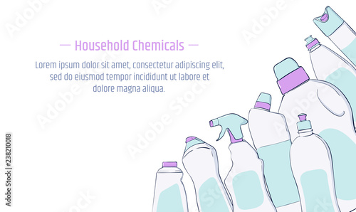 Detergent bottle and chemicals household product banner template.