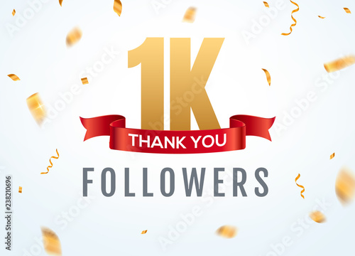 Thank you 1000 followers design template social network number anniversary. Social 1k users golden number friends thousand celebration