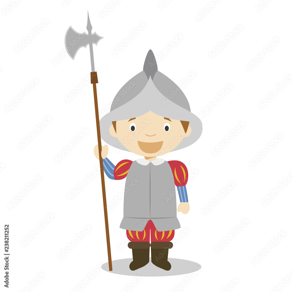 Spanish empire soldier cartoon character. Vector Illustration. Kids History  Collection. Stock Vector | Adobe Stock