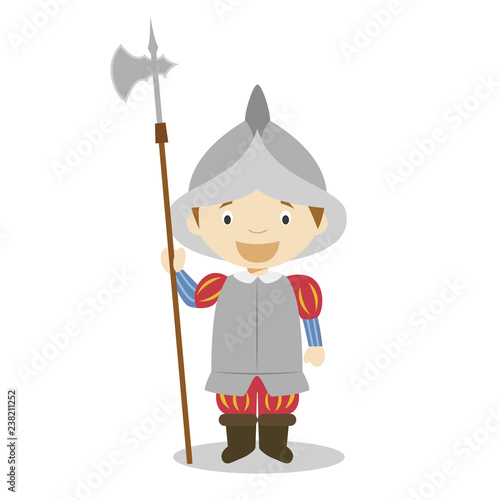 Spanish empire soldier cartoon character. Vector Illustration. Kids History Collection.