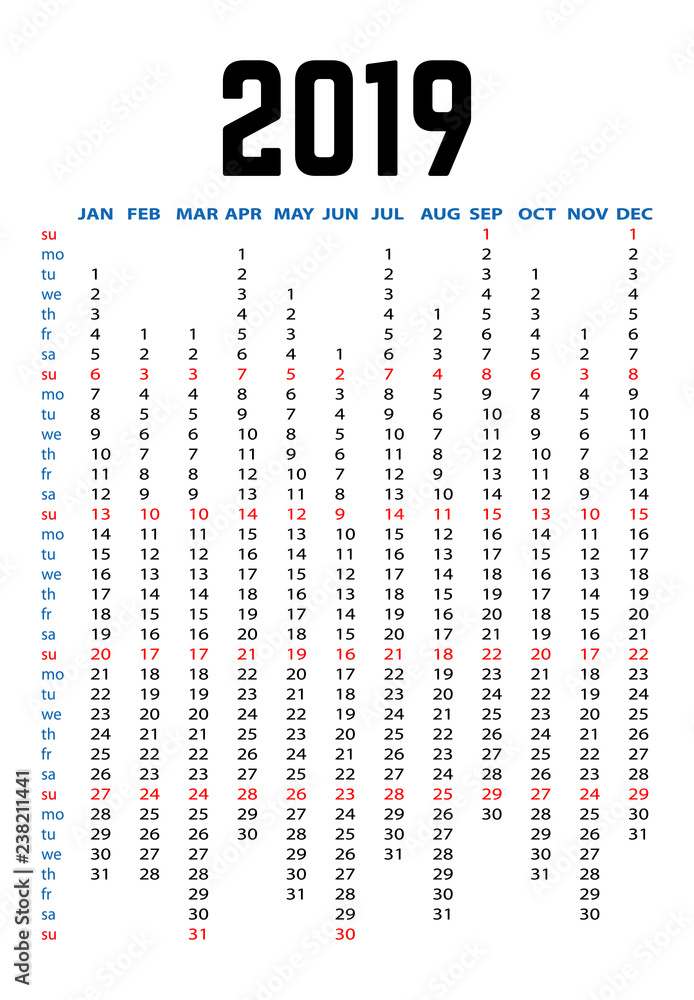2019 Year Yearly Planner Calendar  - obrazy, fototapety, plakaty 