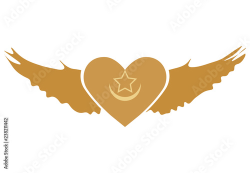 Vector Illustration for Sufi Muslim community: Winged Heart symbol of Sufism. Gold Western Sufi Order Winged Heart isolated.