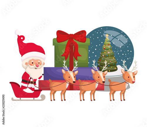 santa claus with sled and reindeer avatar character