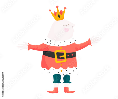 Royal Vector Illustration in a cartoon style: his majesty the King isolated. Happy Medieval King mascot.