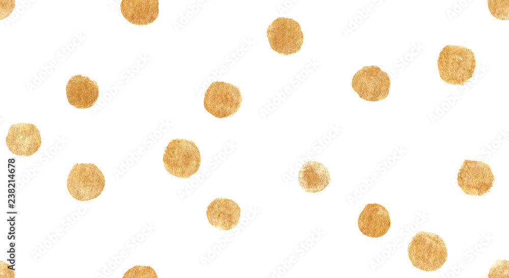 Seamless pattern with golden polka dots painted in watercolor on white isolated background Seamless pattern with golden polka dots painted in watercolor on white isolated background
