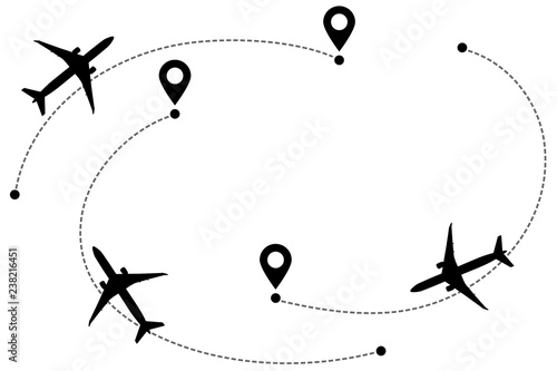 Airplane line path flight routes.