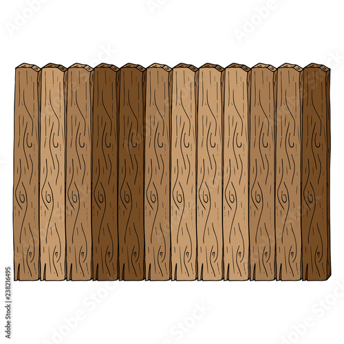 Wooden fence icon. Vector of a fence made of wooden planks. Hand drawn board of wooden planks.
