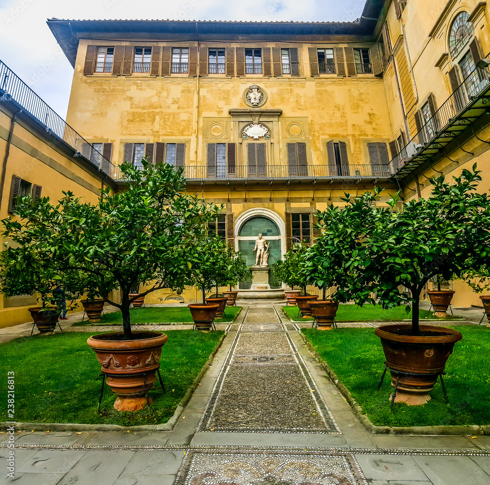 Walled garden in Palazzo Medici Riccardi. Florence, Italy