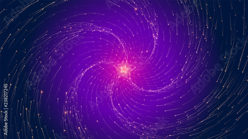 Vector infinite star tunnel of arrows. Glowing arrows form tunnel sectors. Colorful science field visualization of forces. Matrix of arows with magnitude and direction. Flow. Interaction.
