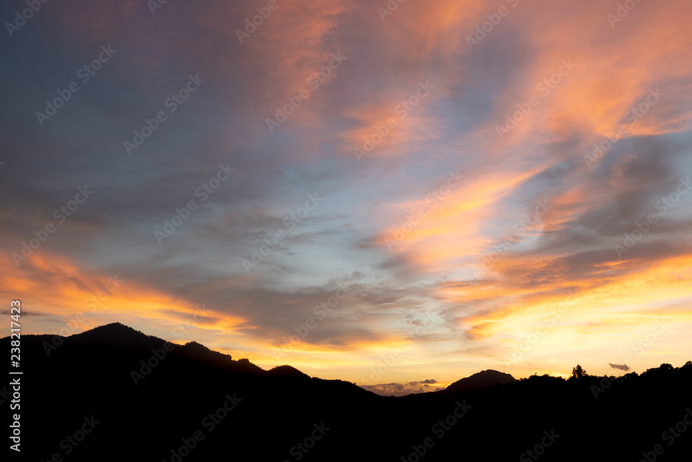Beautiful sunset with mountains covered with orange horizon in Mae Sot, Thailand. Beautiful sunset with mountains covered with orange horizon in Mae Sot, Thailand.