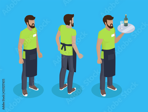Waiter in uniform, working concept vector icons