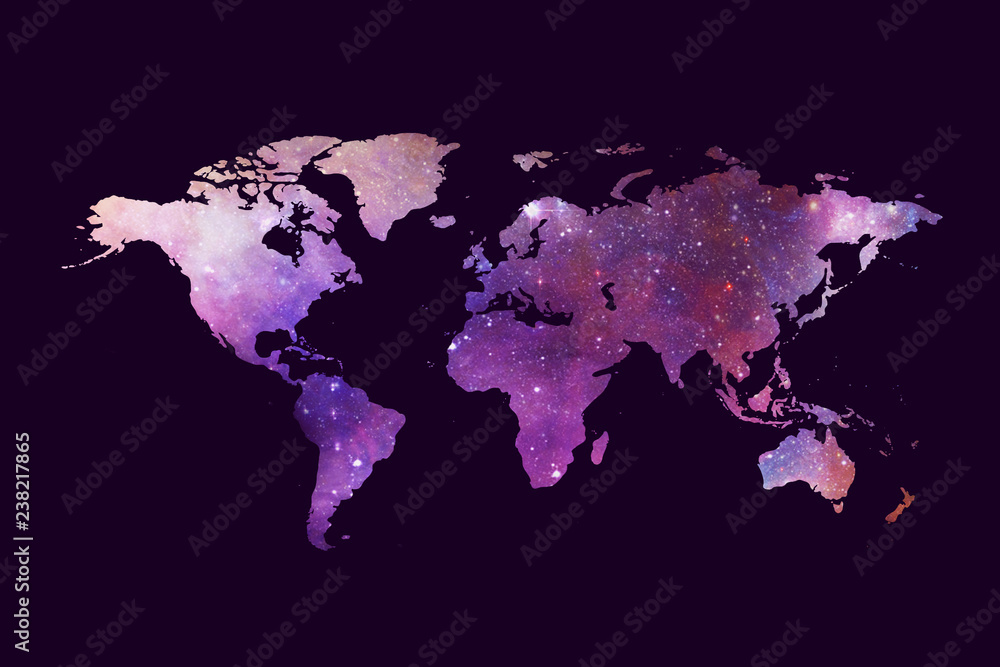 Abstract Artistic Multicolored World Map On A Dark Purple Background