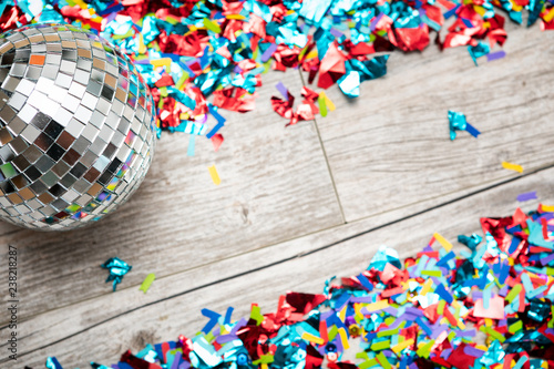 NYE2019: Confetti Background With Mirrored Disco Ball