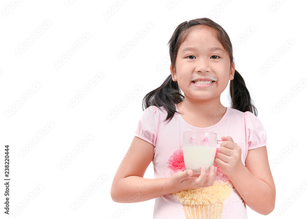 Cute asian girl drinking fresh milk isolated Cute asian girl drinking fresh milk isolated